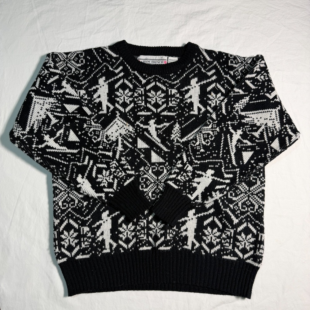 Adam French Men's M Black White Geometric Pattern Knit Sweater